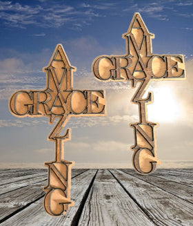 Wooden Engraving Amazing Grace Cross