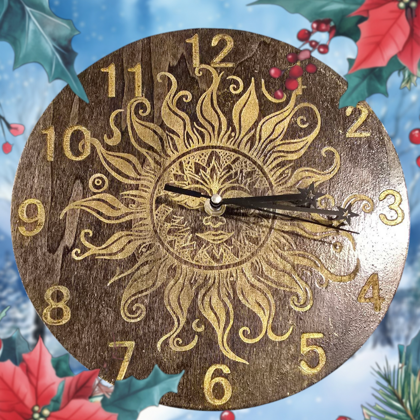 Wooden Wall Clock: Nature-Inspired Laser Engraved Timepiece, Rustic Home Decor, Custom Gift for Any Occasion