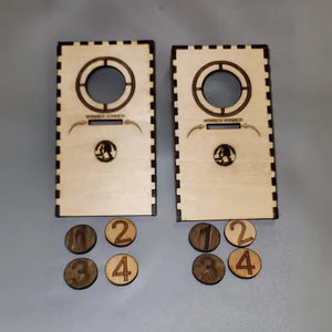 Coin Hole Toss Game – Wooden Tossing Game with Engraved Designs, Fun for All Ages