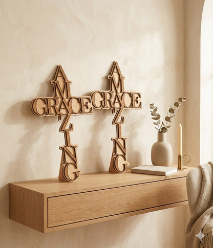 Wooden Engraving Amazing Grace Cross Semya Farm
