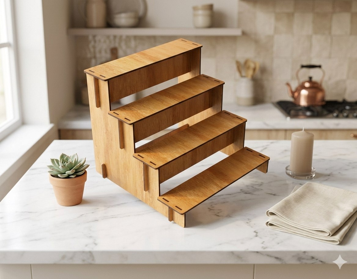 Tiered Wooden Shelf – Laser Engraved Display Stand, Rustic Home Decor, Personalized Wooden Organizer Semya Farm