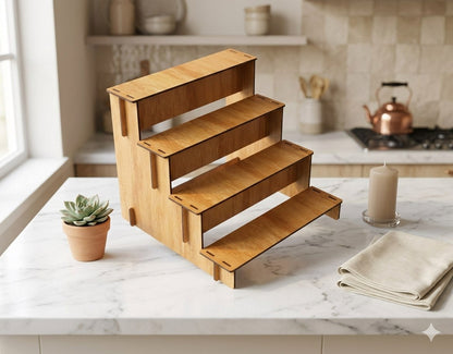 Tiered Wooden Shelf – Laser Engraved Display Stand, Rustic Home Decor, Personalized Wooden Organizer Semya Farm